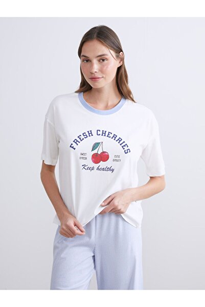 LC Waikiki Σετ γυναικεία πιτζάμα κάπρι με στάμπα LCW Young Cherry
