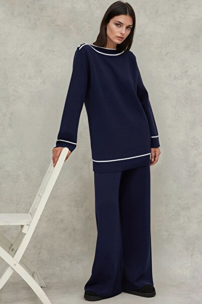 Hiccup Плетен комплект с пуловер с детайли от копчета и панталони с широки крачоли