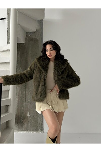 Serica Moda Khaki Premium Lined Faux Fur Coat