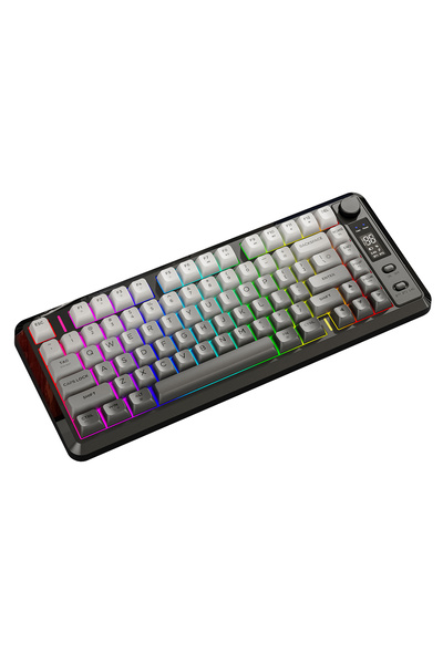 FreeWolf M75 kablosuz 2.4ghz kablosuz + bt çift Modlu klavye Led Ekranlı oyun klavyesi ile PBT Knob Rainbow