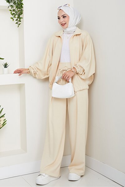 Bestenur Zippered Oversize Suit 1595 - Beige