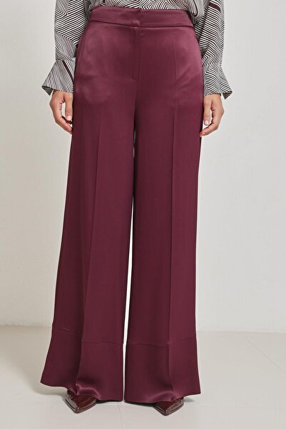 Setre Bordo Paça Detaylı Rahat Kesim Geniş Paça Pantolon