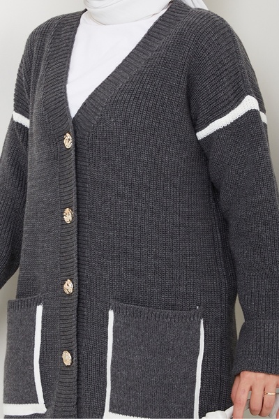 Bestenur İlge Buttoned Knitwear Cardigan 1597 - Anthracite