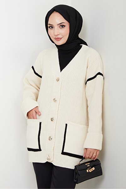 Bestenur İlge Buttoned Knitwear Cardigan 1597 - Ecru