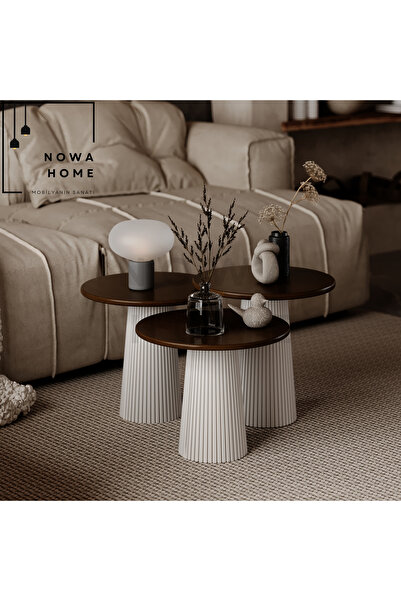 Nova Dizayn Dekoratif Özel Lake Boyalı Fitilli 3'Lü Mantar Sehpa