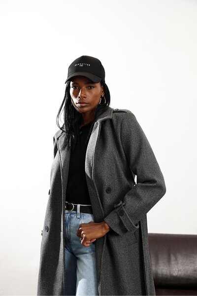 5in1Canpolat Anthracite Double-Breasted Cashmere Coat D99618