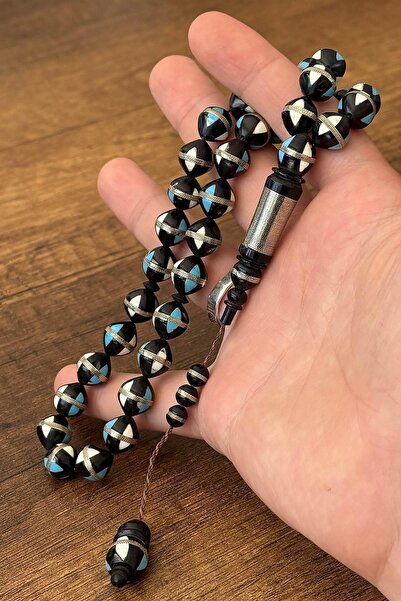 TESBİHKENTİ سبحة مصنوعة من حجر الشلغامي المقطوع بنقش حلزوني