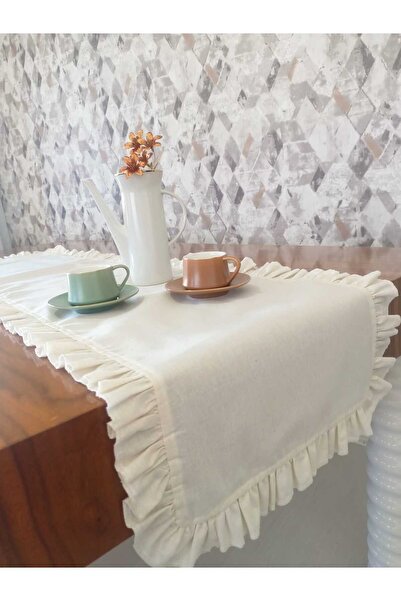 fabricorg 42 Thread 100% Cotton Raw Cloth Ruffled Runner (40X150 cm)