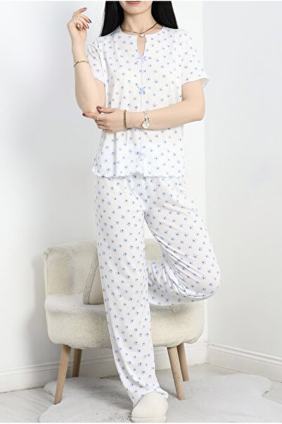 Clariss Blue Floral Cotton Comfortable Anti-Sweat Pajama Set
