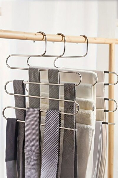 Bayev 2 τεμάχια μεταλλικές κρεμάστρες ρούχων με 5 θήκες - Οργανωτής ντουλάπας για ρούχα, παντελόνια, κασκόλ και ρούχα