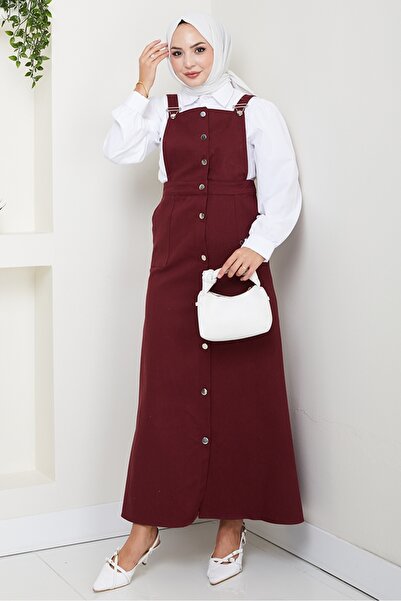 Bestenur Buttoned Gabardine Gilet 1552 - Burgundy