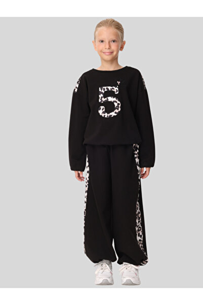 JENA Комплект за момичета с леопардов принт 7-14 години Черно