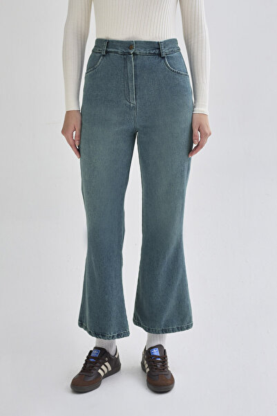 ZÜLAYS İspanyol Paça Denim Pantolon Yeşil Tintli