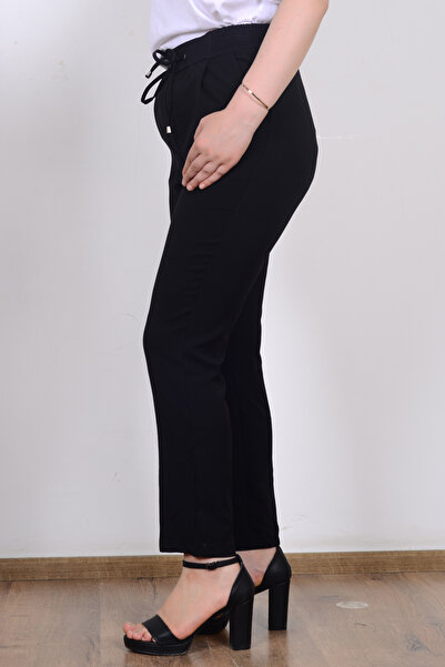 Armine 25KT205 Siyah Kadın Beli Lasrikli Havuç Kesim Kumaş Pantolon