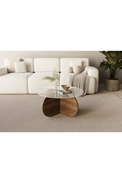 MONEayna Wibes Ceviz Desen Cam Orta Sehpa