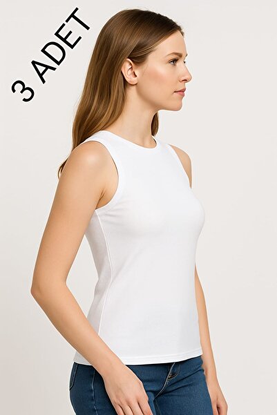 enmodaiçgiyim 3 штуки білих елітних базових жіночих боді – бавовна-еластан, без рукавів
