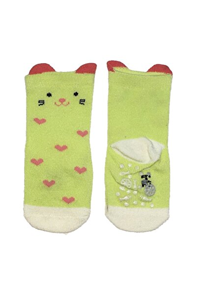 Inkastyl Sosete antiderapante cu urechiuse si inimioare Pisicuta verde