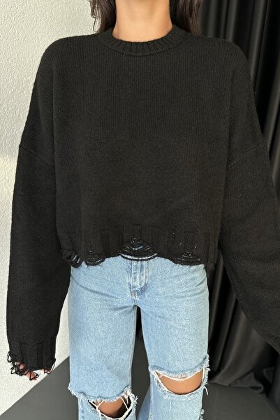 Noi Belis Pulover tricotat crop boy cu gât de bicicletă cu detaliu fluid AW25KZ0047