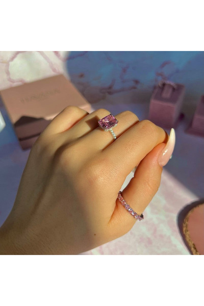 HAVANA JEWELLERY Inel PINK PRINCESS din Argint 925 placat cu Rodiu si Cristale Swarovski