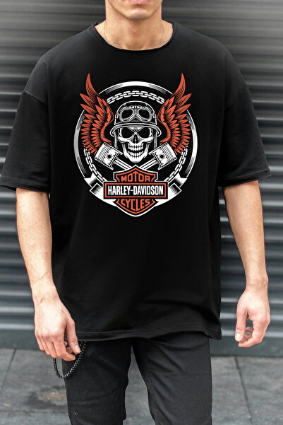 ROCKANDROLL Motorcycle Rider Wings Black Short Sleeve Printed Oversize Men's T-Shirt