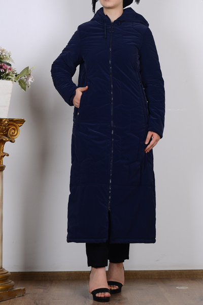 Armine 24KT719 Lacivert Kapüşonlu İçi Astarlı Cepli Kap