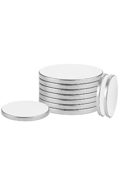 zola Set of 10 self-adhesive round magnets, neodymium, 20 x 1 mm, silver