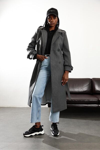 5in1Canpolat Anthracite Double-Breasted Cashmere Coat D99618