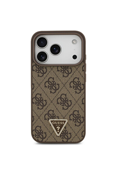 Guess Leather 4G Triangle Strass MagSafe iPhone 17 Pro Case, Brown