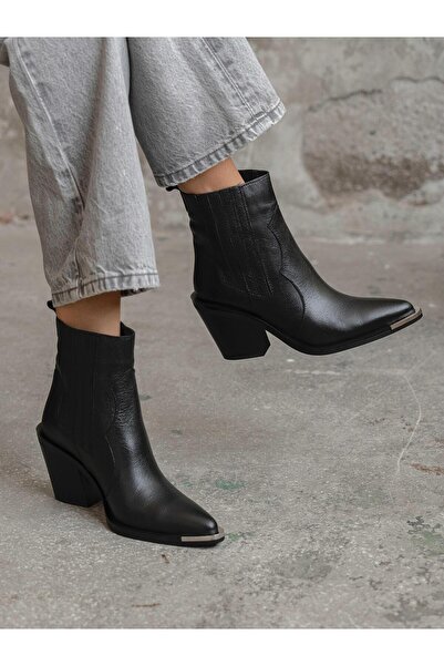 ECENİN BUTİĞİ Asron Siyah Hakiki Deri Kadın Bot