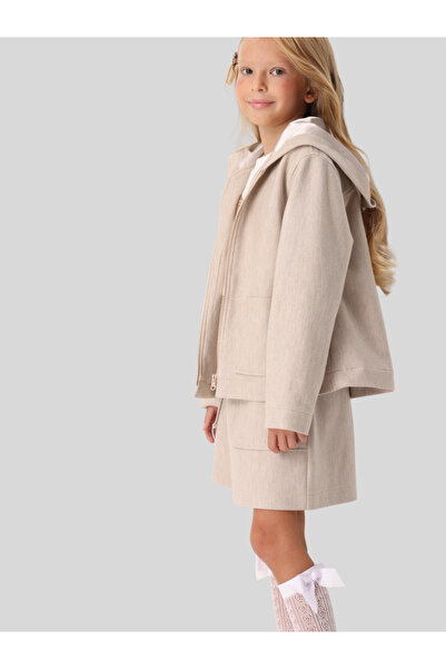 JENA Girl's Herringbone Coat 7-14 Years Old Beige