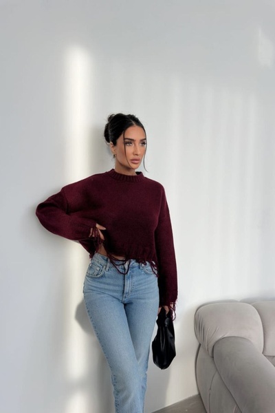 Noi Belis Pulover tricotat crop boy cu gât de bicicletă cu detaliu fluid AW25KZ0047