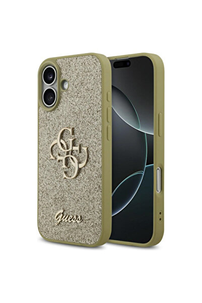 Guess Μεγάλη θήκη για iPhone 17 με γκλίτερ, σταθερή, χρυσή