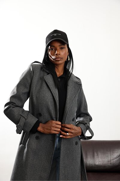 5in1Canpolat Anthracite Double-Breasted Cashmere Coat D99618
