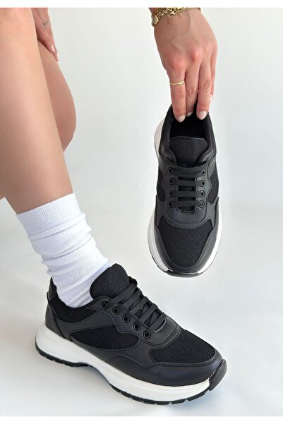 Erbilden Slar black leather lace-up sports shoes