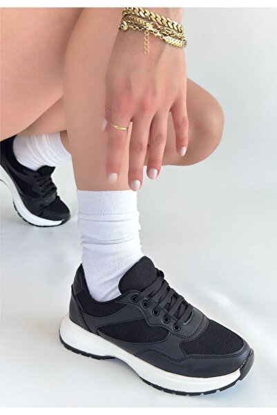 Erbilden Slar black leather lace-up sports shoes