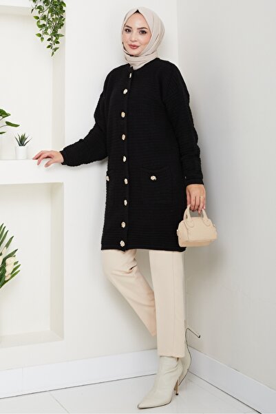 Bestenur Lezgi Buttoned Knitwear Cardigan 1599 - Black