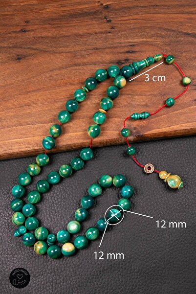 TESBİHKENTİ سبحة تسبيح مصنوعة من خرز البكاليت المموج بلون أخضر، سلسلة خاصة، 4...