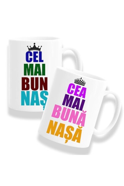 OEM Set 2 căni personalizate cu mesajul „Cel mai bun naș, cea mai bună nașă”,...