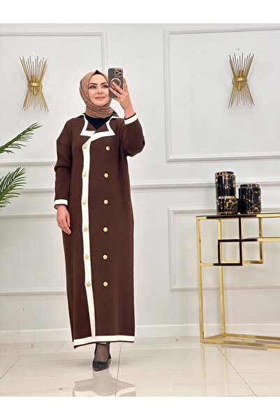 Valens Butik Gold Color Button Detailed Hijab Dress Elisa
