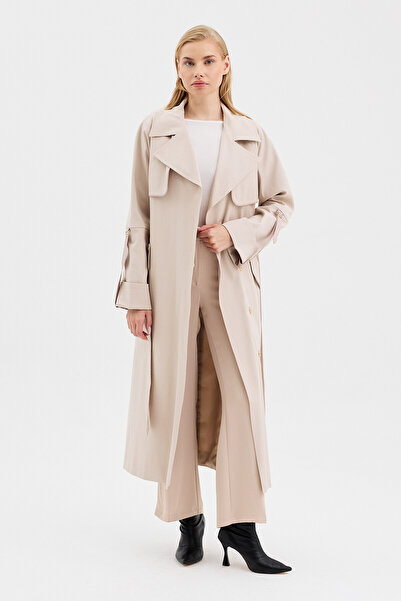 DOLCEBELLA KADIN REGLAN KOL KOL PITI DETAYLI BEJ TRENÇKOT