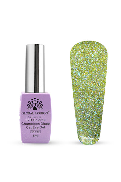 global fashion طلاء جل عيون القطة 32D Chameleon 8 مل - بريق بنفسجي مجرة مغناط...