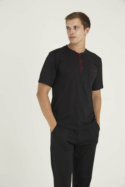 KLY Men's Plus Size Midi Collar Pajama Set