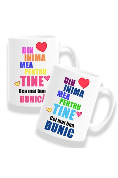 OEM Set 2 căni personalizate pentru bunici cu mesajul: „Din inimă pentru tine...