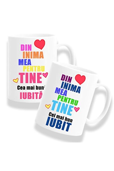 OEM Set 2 căni personalizate pentru îndrăgostiți cu mesajul „Din inima mea pe...
