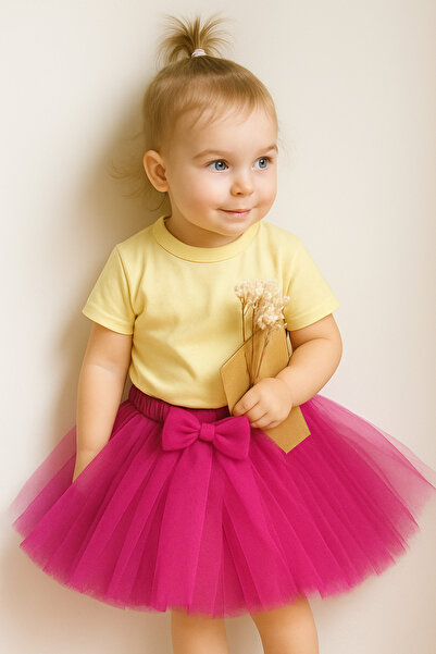 MadyaButik Fusta tutu căptușită pentru fetiță, cu cataramă în față și talie e...