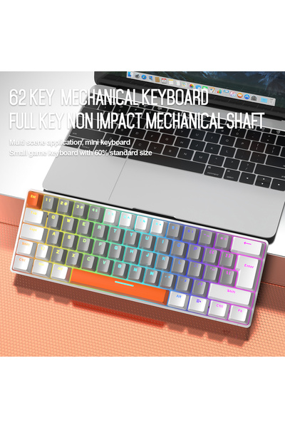 FreeWolf T60 Mini Rgb Oyun Klavyesi Gaming Mekanik 62 Tuşlu 18 Rgb Led Usb Tip-c Kablosu