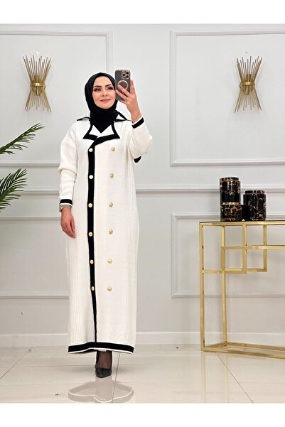 Valens Butik Elisa Knitwear Hijab Dress with Button Closure and Ribbon Detail