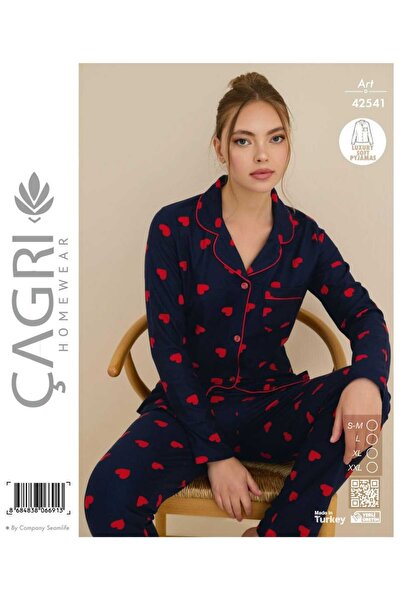 Çağrı Γυναικείο σετ πιτζάμες με μαλακό μακρυμάνικο μοτίβο καρδιάς με κουμπιά ...
