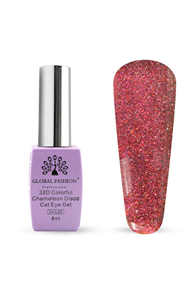 global fashion 32D Chameleon Cat Eye Gel Polish 8ml – Magnetic Galaxy Violet Sparkle, UV/LED Soak Off, Long-Lasting