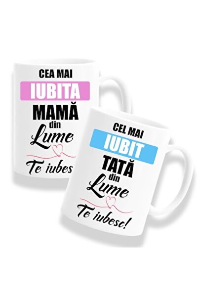 OEM Set 2 căni personalizate pentru părinți cu mesajul: „Cea mai iubită mamă ...